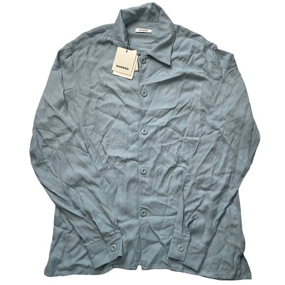 NWT Sandro Blue Long Sleeve Button Up Top Size Small Women's Neutral Office - Picture 1 of 6